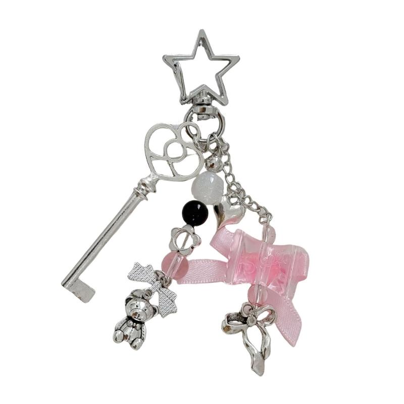 

Fashionable Bowknot Decorated Bear Keyring Sturdy Alloy Accessory for Purse Backpack 1