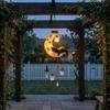 Vintage Resin Animal Garden Decor Solar Moon Black Cat Wind Chime Light, Powered Hanging Lamp, Waterproof Halloween Decorative Ghost Lights
