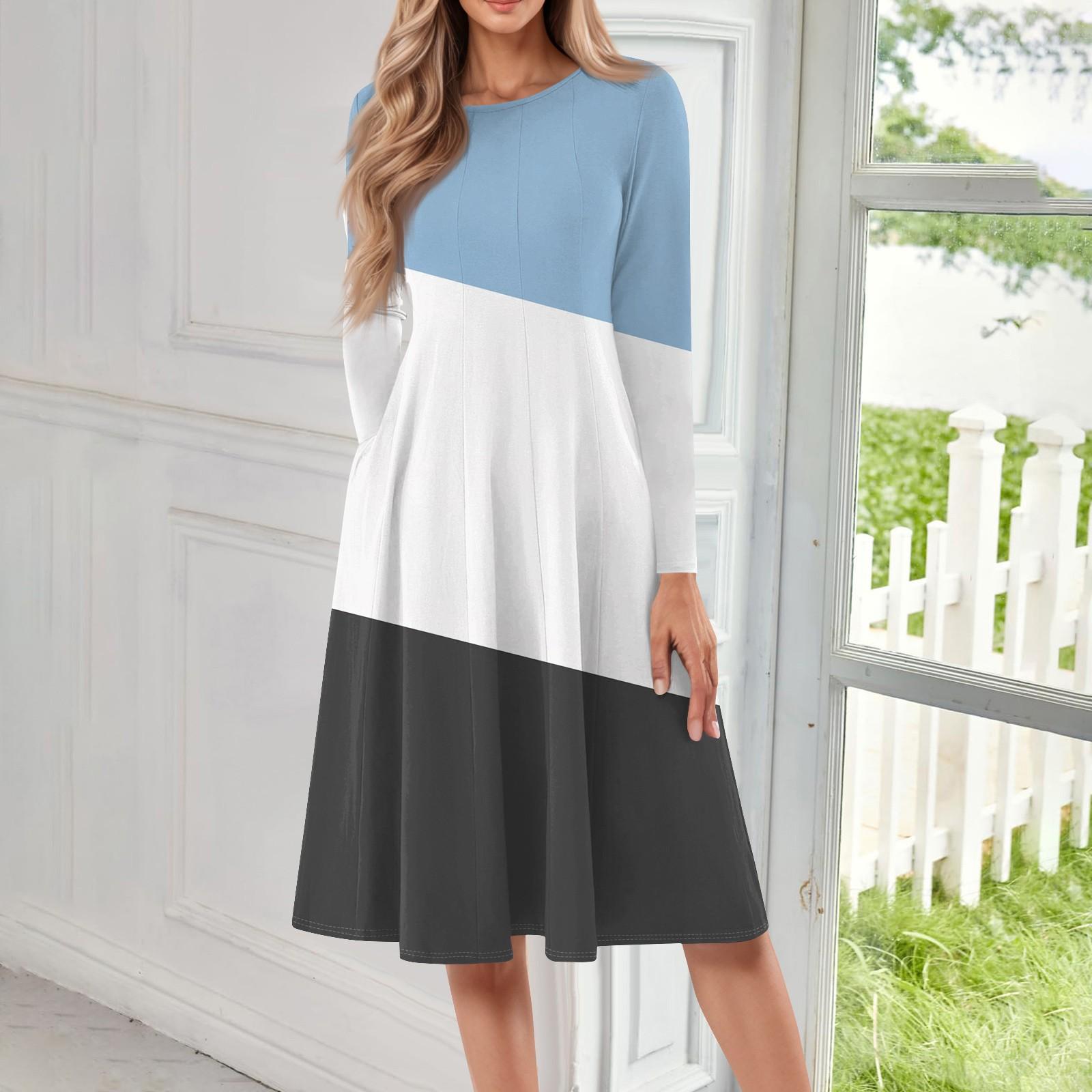 

Женское повседневное модное платье миди с круглым вырезом и длинными рукавами XL белый