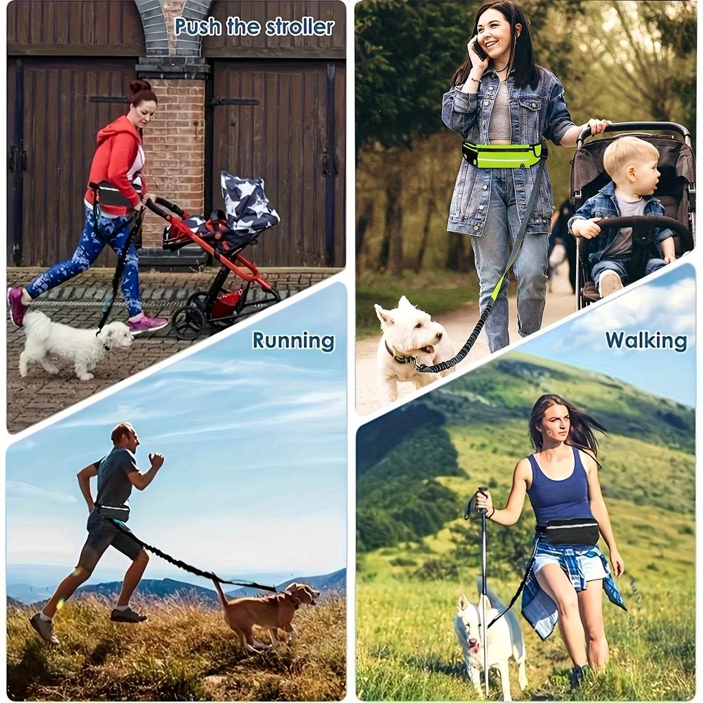 Reflective Dog Leash with Zipper Hands Free Pouch Waist Bag for Running Walking Durable Belt Dog Traction Rope Pet Accessories