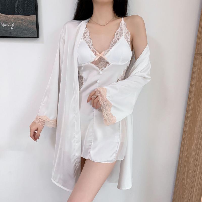 

2025 Чистое Желание Ночная сорочка из лоскутного сетчатого атласа без спины - Сексуальная ночная сорочка-комбинация для женщин Double Extra Large белый
