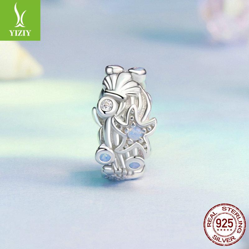 Blue Ocean Silicone Positioning Diy Bracelet Beads, Opal Starfish S925 Silver Beads Loose Beads