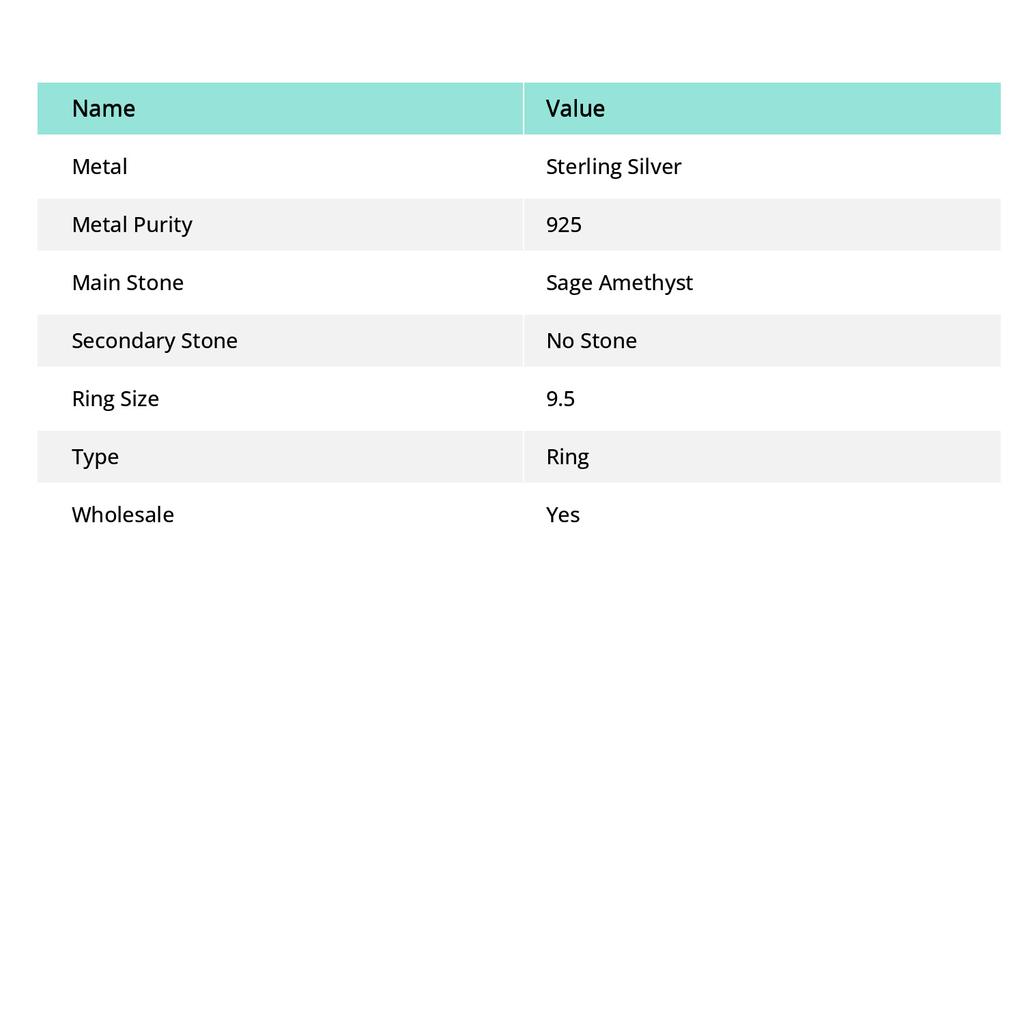 Natural Sage Amethyst Gemstone 925 Sterling Silver Jewelry Ring Size 9.5 O7a87