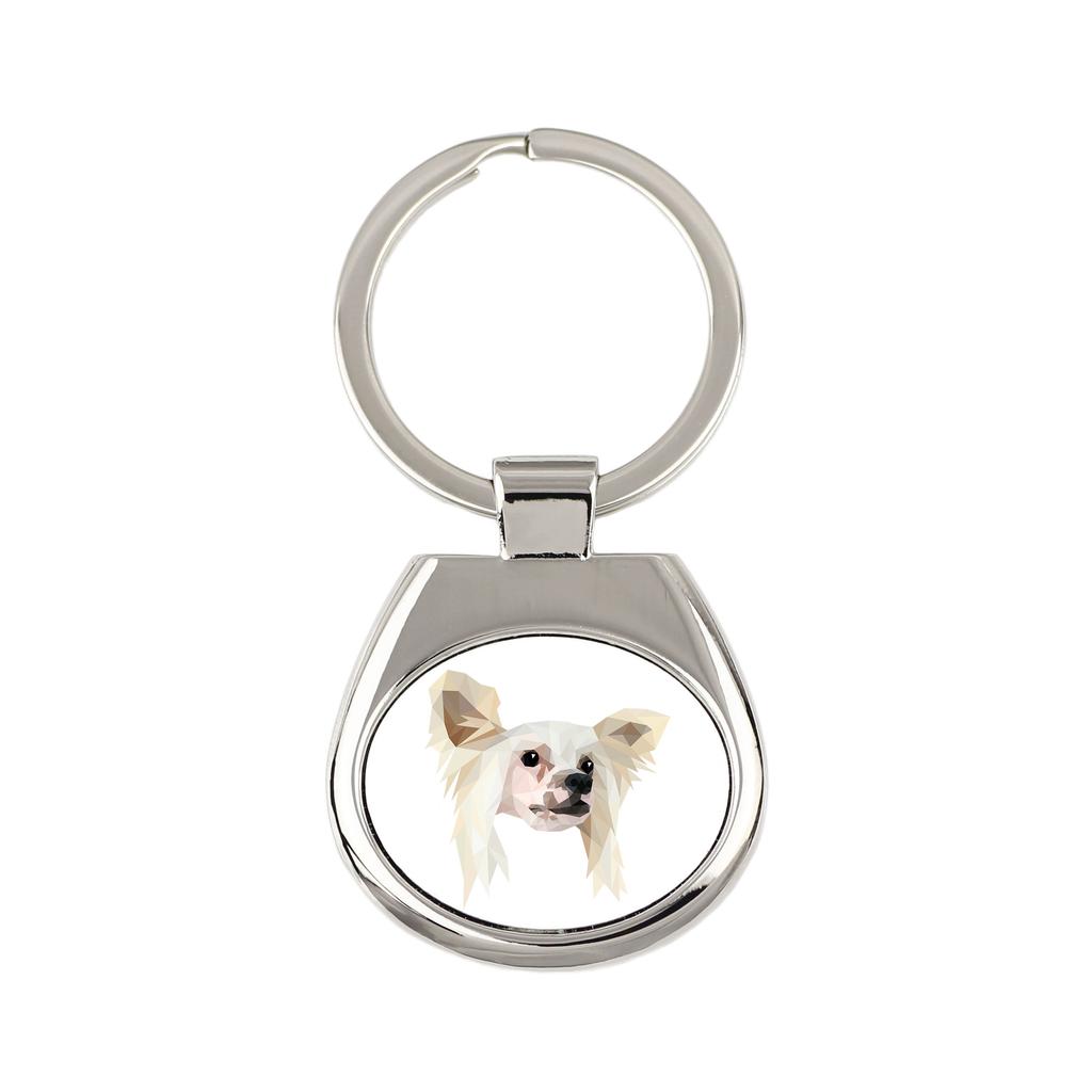 Kinesisk nakenhund, Puff - geometrisk nøkkelring med et bilde og inskripsjonen Art-Dog