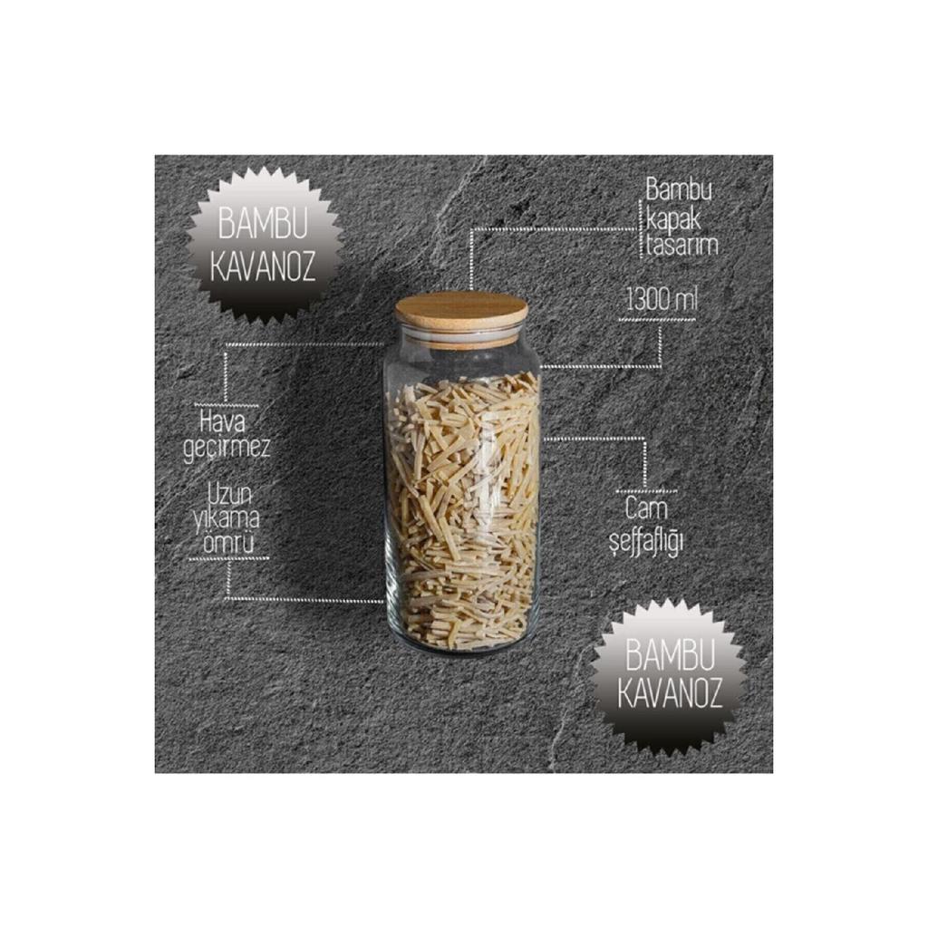 Set Of 6 Vacuumed Large Size 1300ml Jars With Bamboo Lids