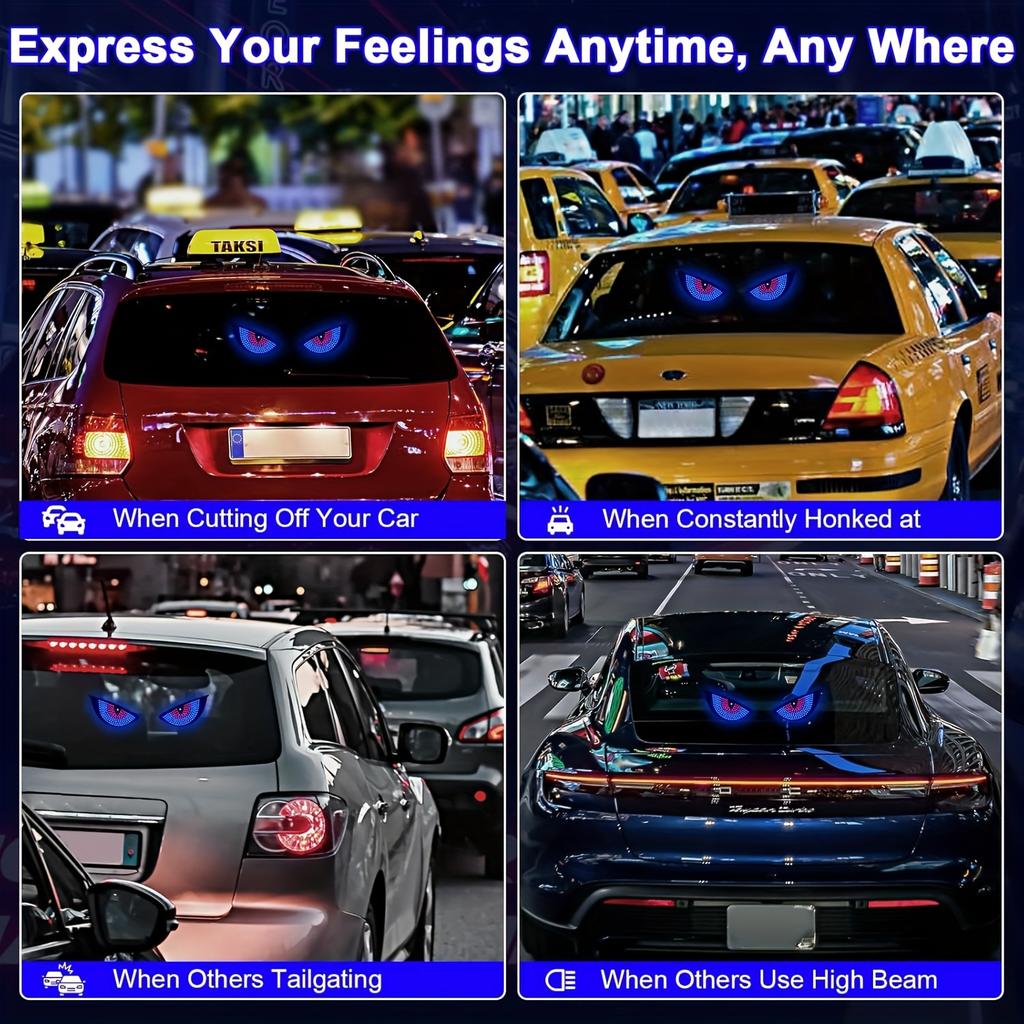 Car Rear Window LED Devil Eyes Light USB Powered with 11 Modes and Adhesive Mount