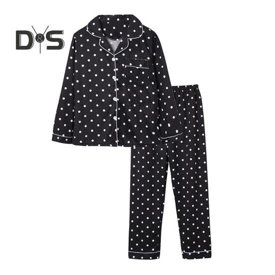 2 Pçs/set Pijamas Terno Estampado Bolinhas Cardigan Camisa Decote Em V Gola Redonda Camisa Perna Larga Calças Soltas Camisola Terno Pijamas