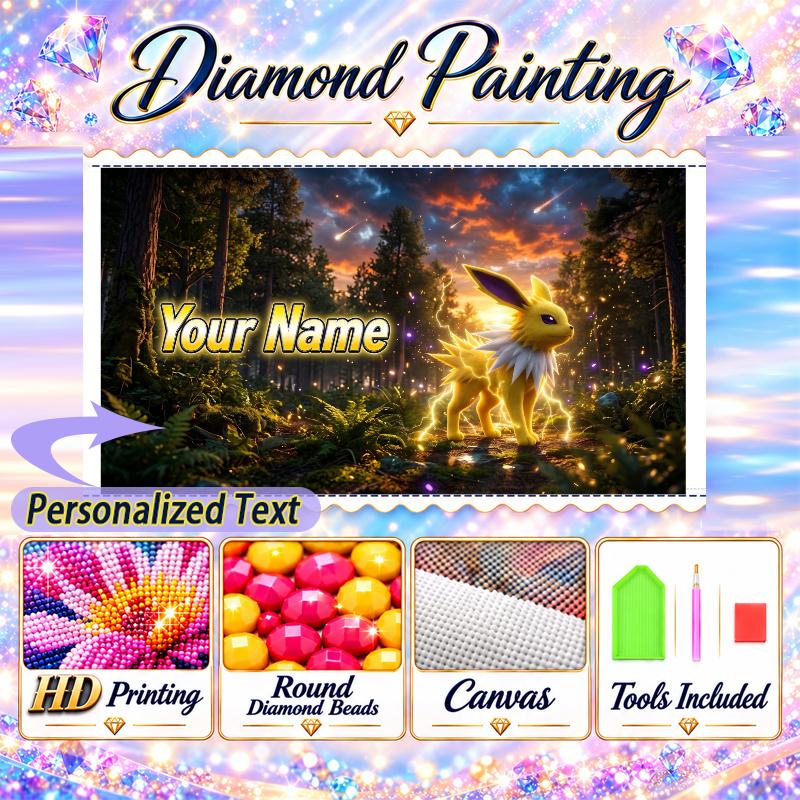 Personalized Jolteon Diamond Art Custom Name 5D Diamond Painting Full Drill DIY Craft