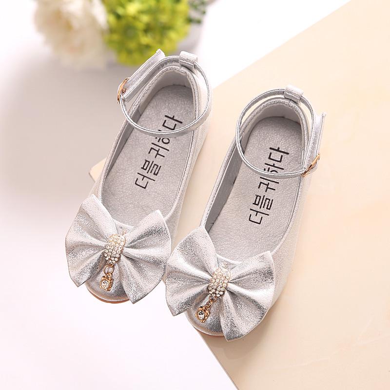 

Girls Leather Shoes Soft Princess Sweet Toddlers Girl Big Kids School Shoes Ankle-strap Butterfly-knot with Rhinestone 24
