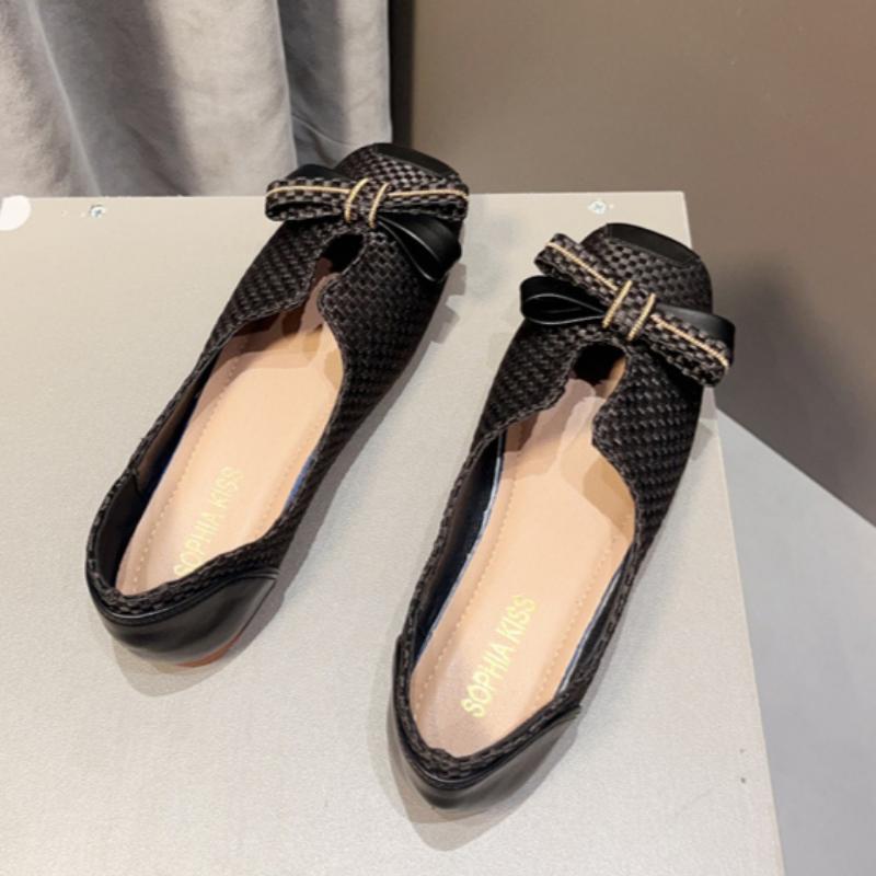 Spring and Summer Women's Woven Fabric Versatile Square Toe Shallow Flat Toe Shoes