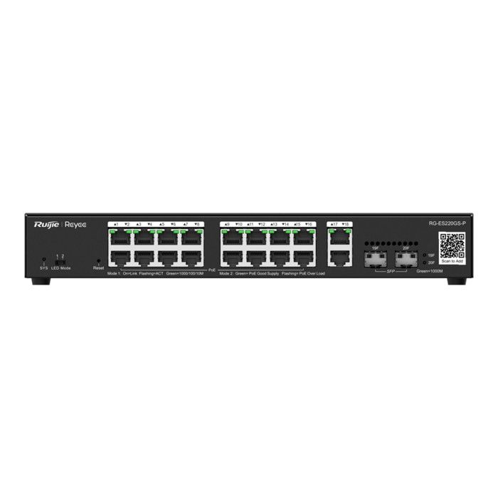 Switch PoE Cloud Géré Reyee 16 PoE 2 SFP 2 uplink 10/100/1000Mbps + 2 SFP 10/100/1000