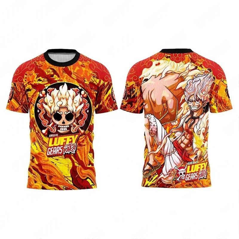 One Piece Luffy Gear 5 Nika 3D All Over Print Breathable Blue Wave Anime Streetwear Unisex Front Back Print Short Sleeve Tee