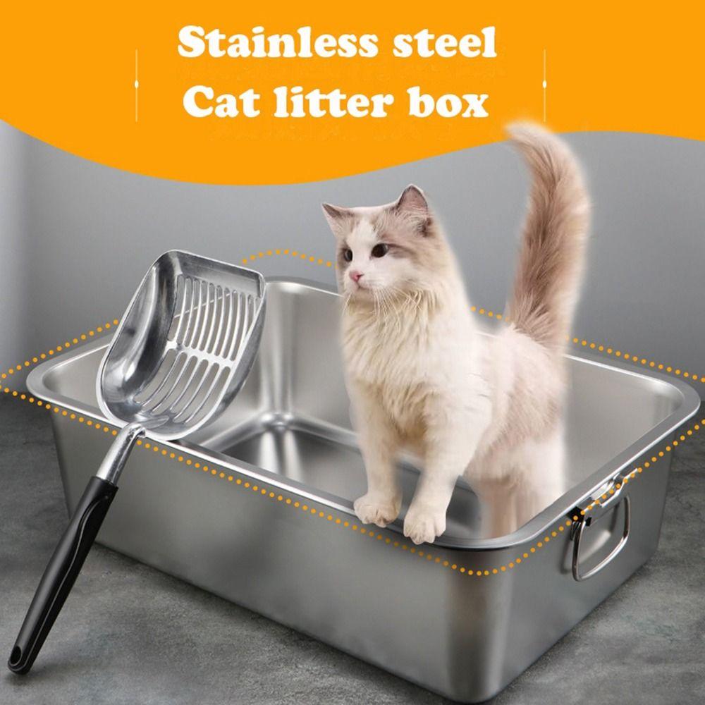 

Металевий туалет з нержавіючої сталі з відкритим верхом, новий котячий туалет для дому 45x35x10cm