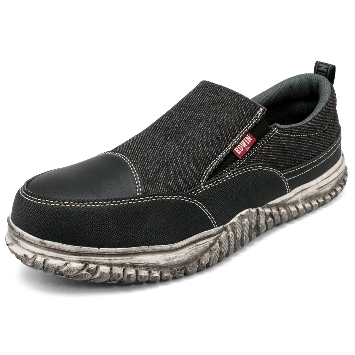 

Edwin Lightweight Safety Wide Toe Stylish Denim Laceless Work Black Size Men s Sneakers/Slip-Ons, Box, Shock-Absorbing Sole, Anti-Slip Sole, Fabric,