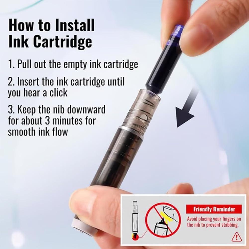 Retractable Fountain Pen 0.38mm Tip Black Ink Calligraphy Pen Transparent Barrel 5 Refillable Ink Cartridges No Leaking Pen