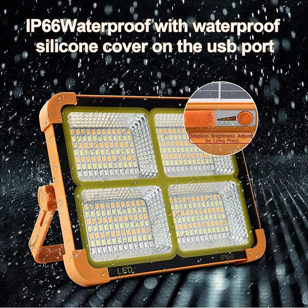 Portable LED Work Solar Light Rechargeable Flood Light IP66 Waterproof Outdoor Working Light for Camping Emergency Repair Light