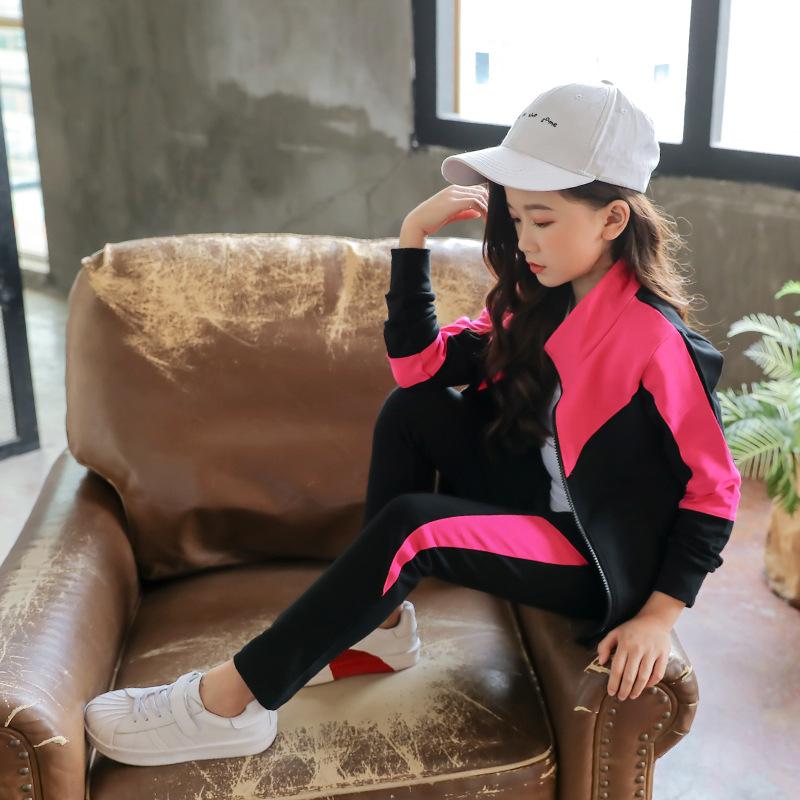 Spring Autumn Teen Girls' Clothing Two-piece Set Zipper Sweatshirt + Pants 2Pcs Outfits Kids Tracksuit