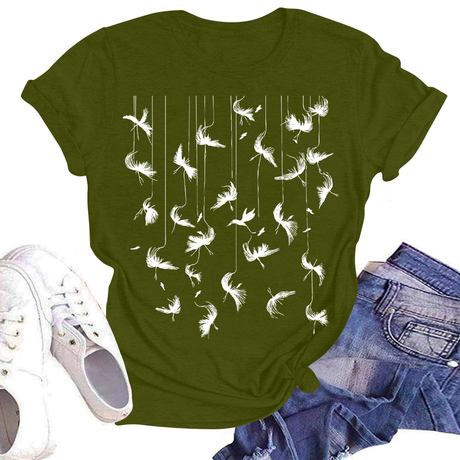 

Женская повседневная модная уличная футболка с коротким рукавом и цветочным принтом L армия зеленый