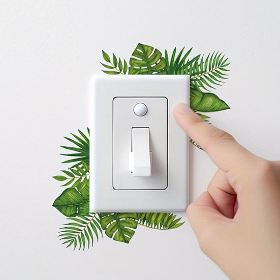 Removable Plants Flower Switch Sticker, Decorative Green Leaf Floral Bunny Light Socket Decal, DIY Art Murals for Kids Girls Bedroom Living Room