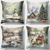 4pcs Christmas Cushion Cover Santa Claus Snowman Dwarf Printed Durable Cover 2025 New for Home Ornament Xmas New Year Decoration