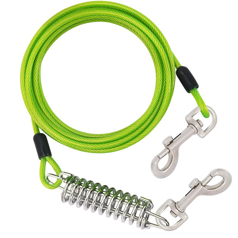 

Трос для привязывания собак с амортизирующей пружиной, металлические поворотные крючки, стальной трос для двора и кемпинга, поводок для дрессировки собак 5mm-3m зелёный