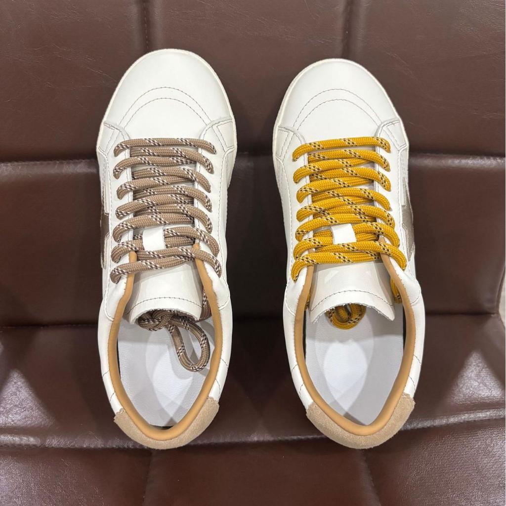 Women's Autumn Star Sneakers: Top Layer Cowhide with Sheepskin Lining, Breathable White Soft Sole Casual Shoes