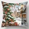 4pcs Modern Christmas Pillow Cover Set, Double-Sided Print with Snowman, Santa, Green Christmas Tree And Holiday Ornaments, Zipper Closure, Machine Wa