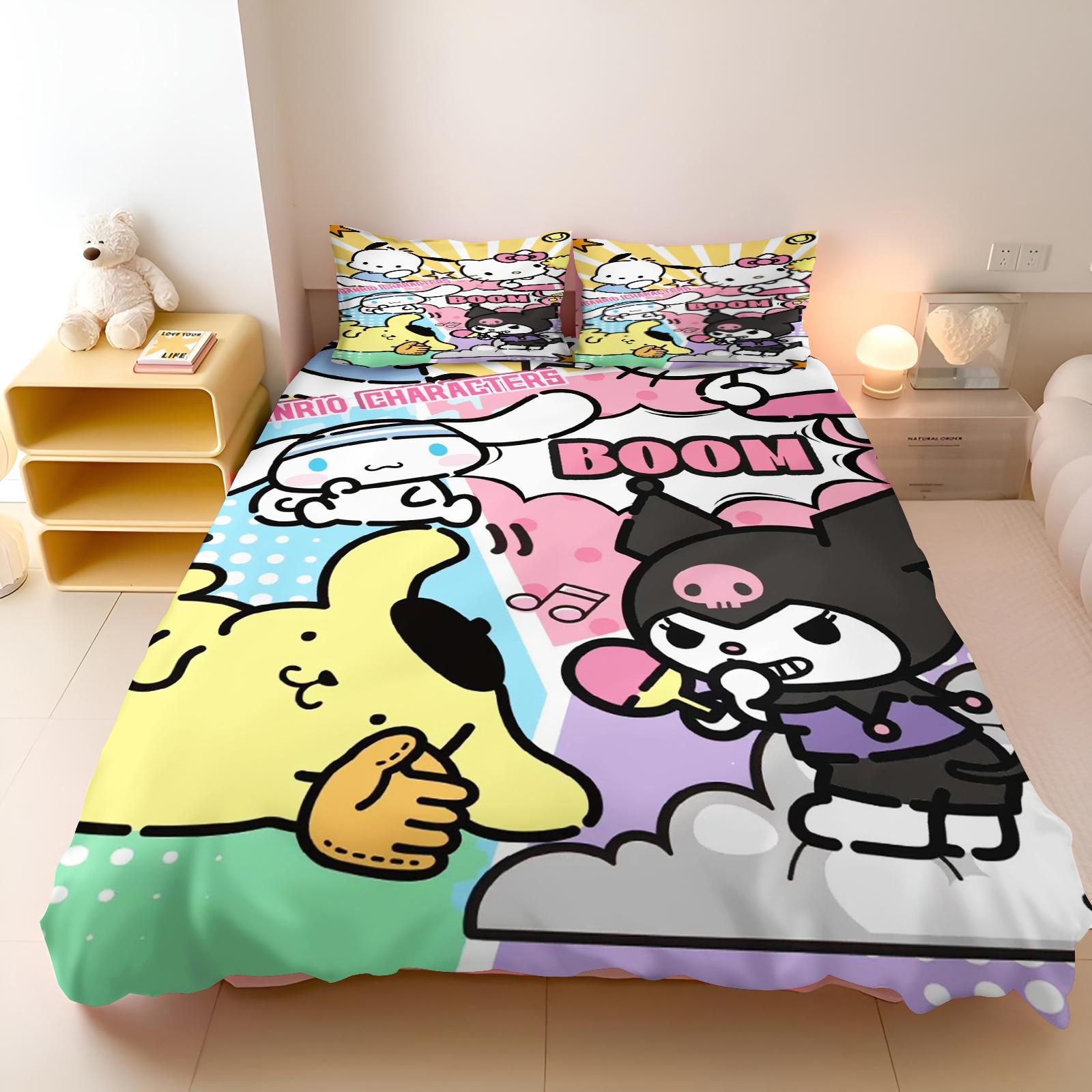 MINISO Ensemble Housse de Couette Cinnamoroll Sanrio Impression Moderne Sanrio Ensemble Literie Matelas Couette Literie 3 Pièces EU Single(135*200cm)3pcs