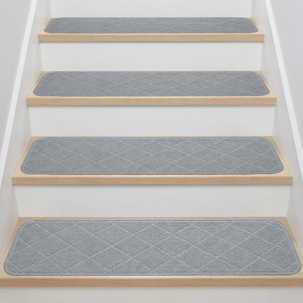 4Pc Edging Stair Treads Polyester TPE Backing Non-Slip Carpet Mats 20x76CM Indoor Stair Runner for Wooden Step Edging Stair Rugs