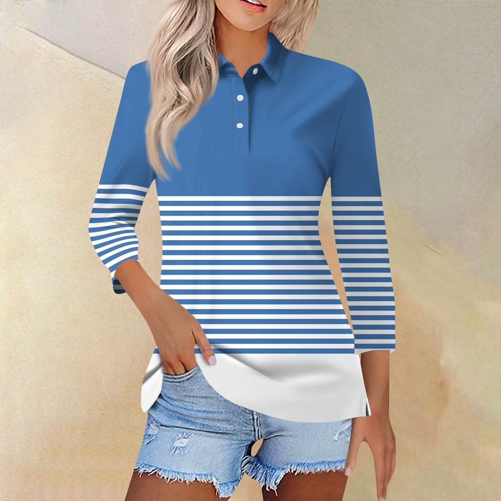 Dámská móda Neformální klopa Krátká košile s 3/4 rukávem s potiskem Dámské topy se zapínáním na knoflíky