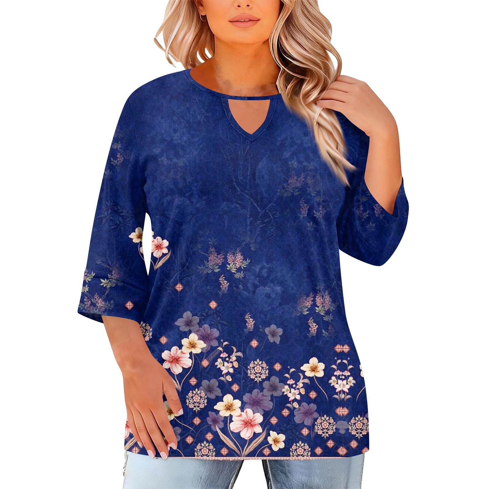 

Women s Fashion Casual Round Neck Three-Quarter Sleeve Oversized Print Top XL