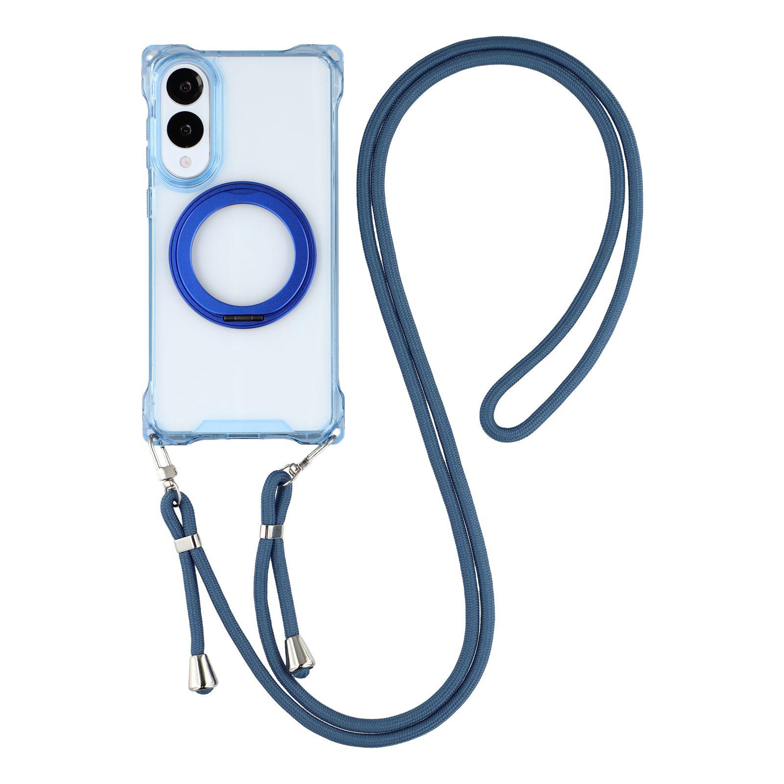 

Для Samsung Galaxy S25 Edge Магнитный чехол Кольцо-подставка TPU+PC Чехол для телефона со шнурком Blue