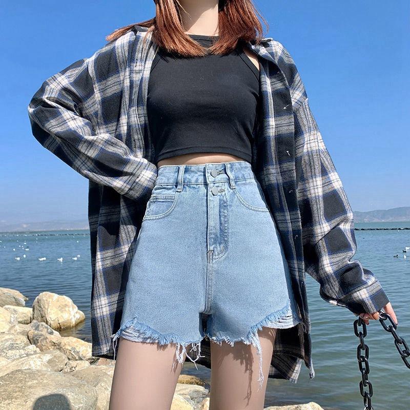 Pants Classic and Minimalist Fashion Versatile Women's Summer High-waisted Thin Broken Holes A Word Loose Wide-legged Denim Shorts Individuality