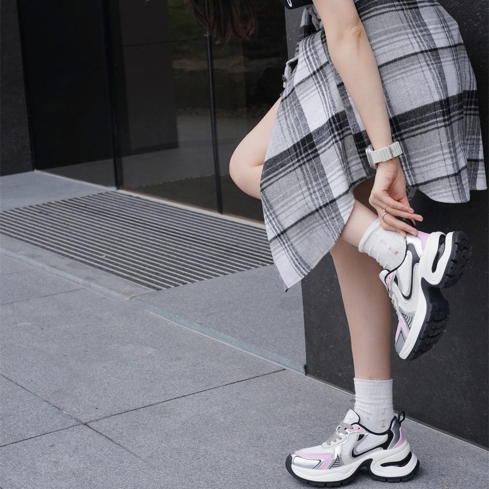High Version Leather Silver Platform Dad Shoes Women's New Versatile Height Increase Cm Sports and Leisure Shoes
