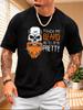 Beard Skull Pattern Tshirt Soft Unisexs Round Neck Short Sleeve Casual Streetwear With Bold Orange And White Prints
