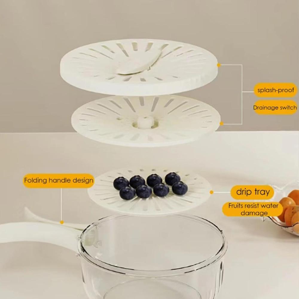 Foldable Colander with Lockable Lid and Portable Handle for Kitchen and Fridge