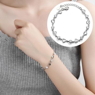 Women Heart Rhinestone Charm Chain Bracelet Bangle Party Jewelry Gift