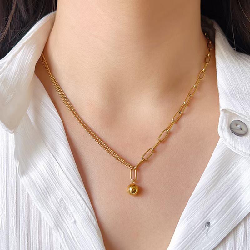 Elegante Titanstahl-Perlenketten-Halskette - Nicht verblassend, Schlichtes High-End-Design für Damen