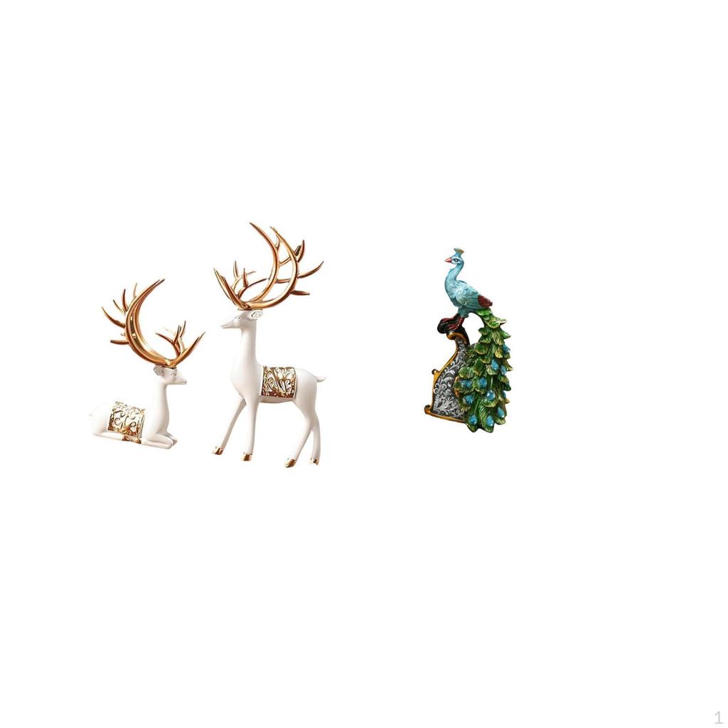 European Reindeer And Peacock Animal Sculpture Collection Elegant Tabletop Ornament for Bedroom
