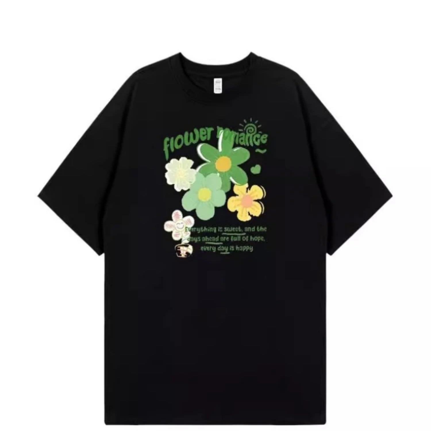 

OOTD Kawaii Y2K Cartoon Flower Print T shirt Japanese Korean Style Loose Fit Top Soft Breathable Cotton Cute Comfy for Dating S чёрный