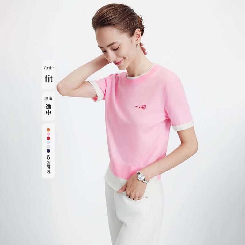 Navigare Women's Color Block Faux Two-Piece Knit Short Sleeve Top