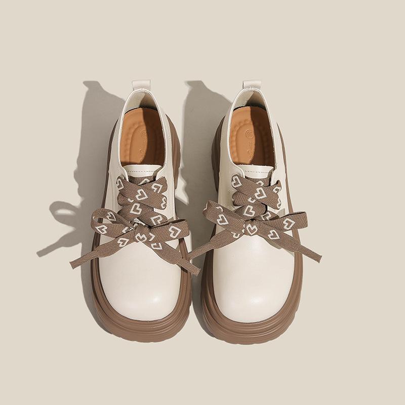 Bow Lace Up Oxford Shoe Style College Small Leather Shoes Female Students Platform Thick Heel Single Shoes