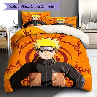Uzumaki Naruto Pattern Bedding Home Decoration Birthday Gift (1 * Duvet Cover + 2 * Pillowcase, Without Core)