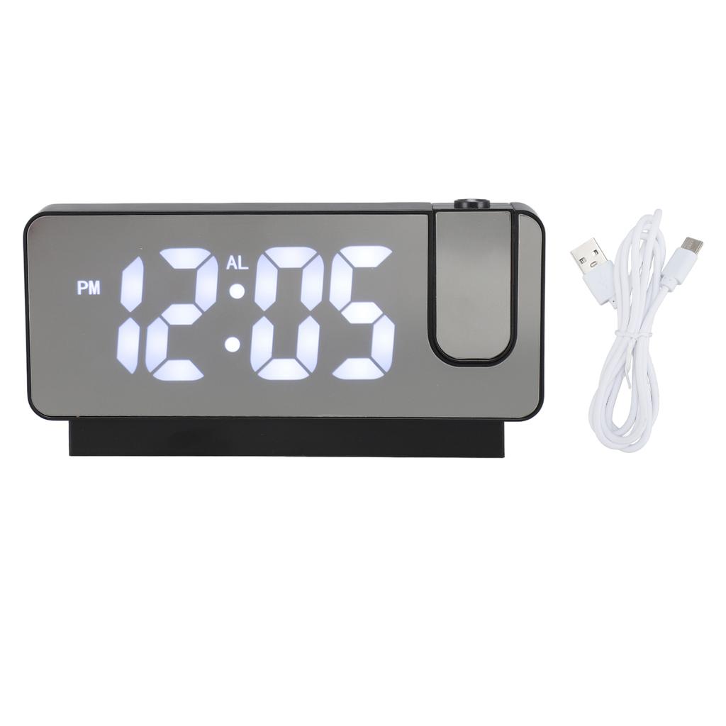 Projection Alarm Clock USB Rechargeable White Light Snooze Function Adjustable Brightness LED