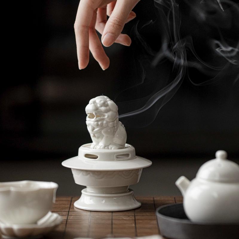 Plant Ash Glaze Suanni Beast Incense Burner Creative Retro Ceramic Table Decor for Home