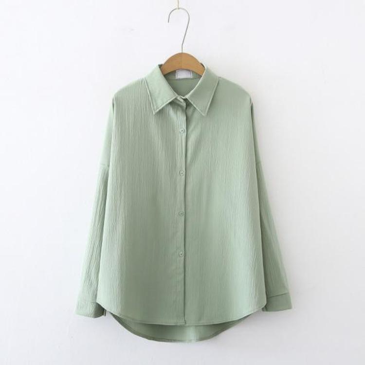 Loose Fit Blouse Long Sleeve Shirt Women's Solid Color Button Up Lapel Breathable Casual for Work Daily Life Travel