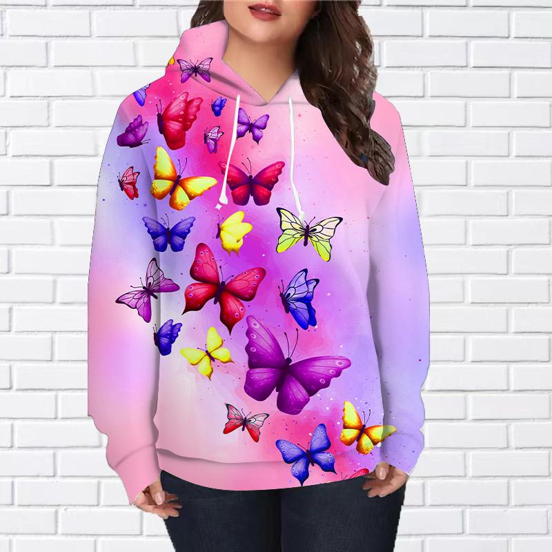 Womens Fashion Black Cool Butterfly Print Loose Hoodie Tops Blouse Sweatshirt Casual Long Sleeve Pullover Tops