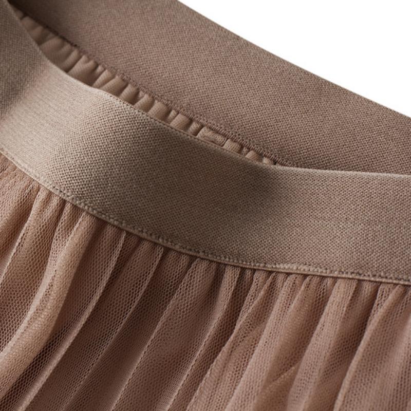 Korean Version of The High-waist Lace Stitching Mesh Skirt Women's Pleated Skirt A-line Mid-length Skirts