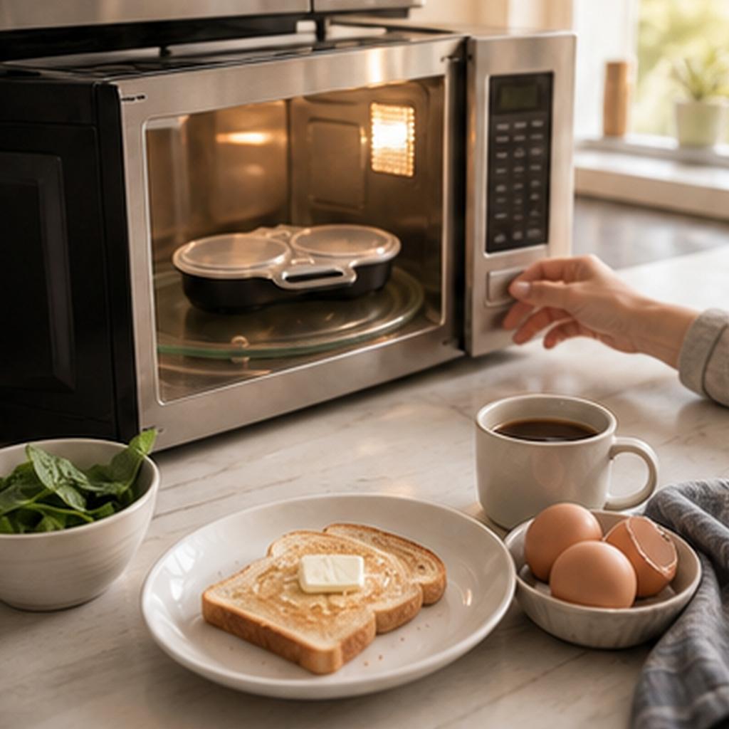 Dual Cavity Microwave Egg Poacher With Lid  Handle