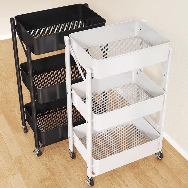 Compact Folding Carbon Steel Storage Cart for Kitchen or Bedroom